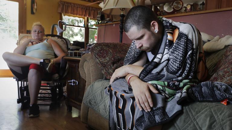 In this Monday, July 29, 2019 photo, Dylan Nelson, of Burlington, Wisconsin, and his sister, Andrea, sit for an interview. He was rushed to the hospital in June by his sister last month with severe breathing problems. Doctors believe he and about two dozen other young adults suffered serious lung injuries after vaping nicotine or THC, or both. (Rick Wood / Milwaukee Journal Sentinel via AP)