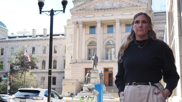 Hoosier Abbey Hall shared her abortion story — from conception to a Planned Parenthood clinic in Illinois — with the Indiana Capital Chronicle. The Carmel mother of two never expected to need the reproductive health care procedure. (Whitney Downard / Indiana Capital Chronicle)