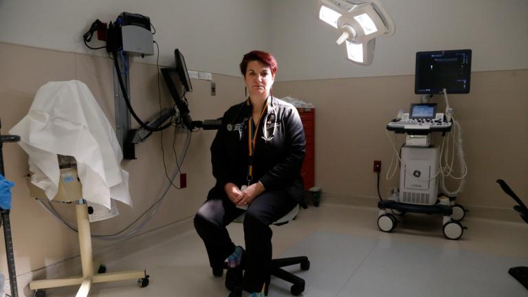 Dr. Colleen McNicholas, chief medical officer at Planned Parenthood of the St. Louis Region and Southwest Missouri, sits in a surgical room on April 11, 2022, at the Planned Parenthood clinic in Fairview Heights, Ill. (AP Photo / Martha Irvine, File)