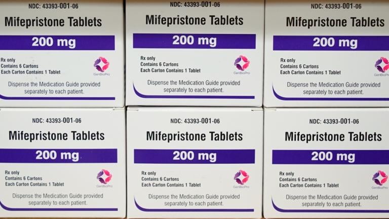 FILE - Boxes of the drug mifepristone sit on a shelf at the West Alabama Women’s Center in Tuscaloosa, Ala., on March 16, 2022. (Allen G. Breed / AP Photo, File)