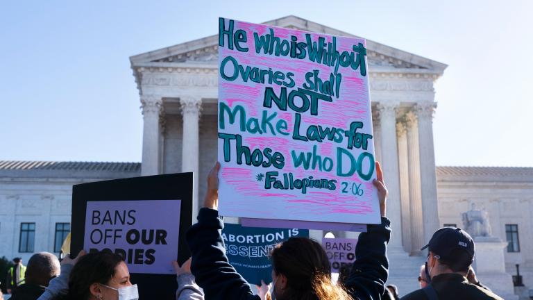 Ava Stevenson, 20, left, of Montgomery County, Md., rallies for abortion rights with her mother Jenni Coopersmith, center, outside the Supreme Court, Monday, Nov. 1, 2021, as arguments are set to begin about abortion by the court, on Capitol Hill in Washington. (AP Photo / Jacquelyn Martin)