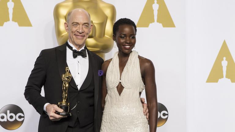 J.K. Simmons and Lupita Nyong’o pose for a photo at the 87th Academy Awards on Feb. 22, 2015. (Disney | ABC Television Group / Flickr)