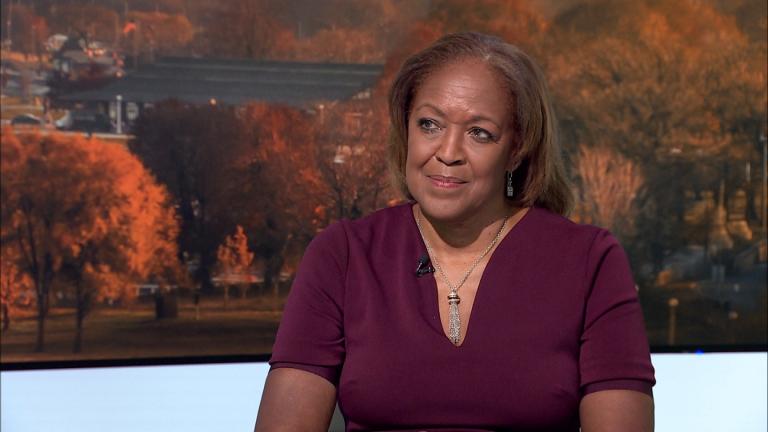 Adrienne White-Faines appears on "Chicago Tonight" on Oct. 9, 2025. (WTTW News)