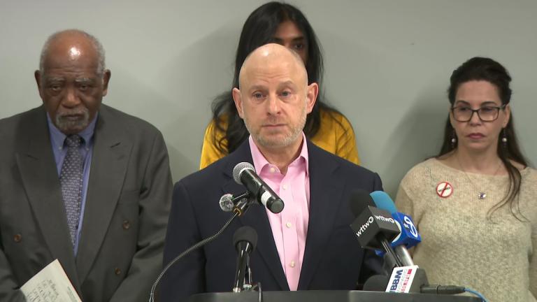 AIDS Foundation of Chicago President and CEO John Peller speaks during a press conference with advocates and elected leaders on March 23, 2026. (WTTW News)