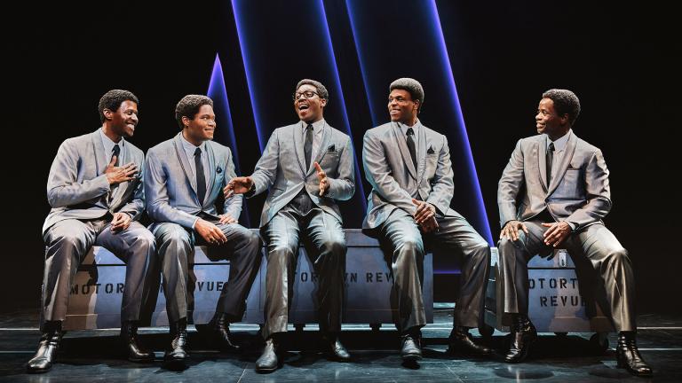From left, Marcus Paul James, Jalen Harris, Elijah Ahmad Lewis, Harrell Holmes Jr., James T. Lane from the National Touring Company of “Ain’t Too Proud”. (Credit: Emilio Madrid)