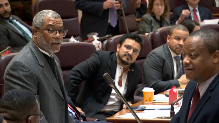 Ald. Walter Burnett, left, speaks during a City Council meeting on Wednesday, Dec. 18, 2019. (WTTW News)