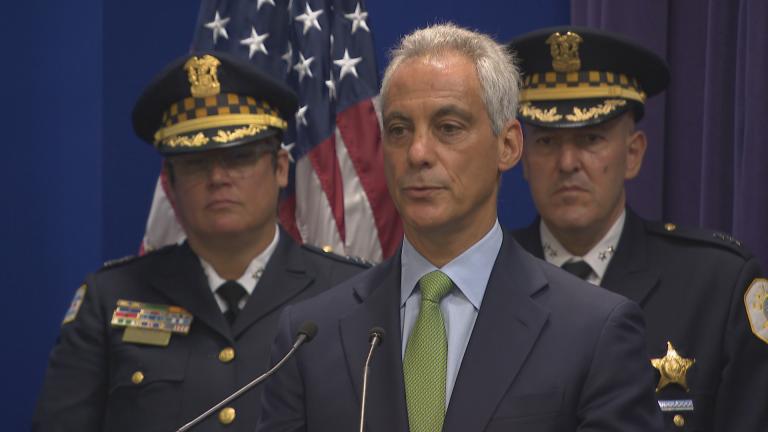 Mayor Rahm Emanuel speaks Tuesday, July 17, 2018 about the fatal police-involved shooting of 37-year-old Harith Augusts. (Chicago Tonight)