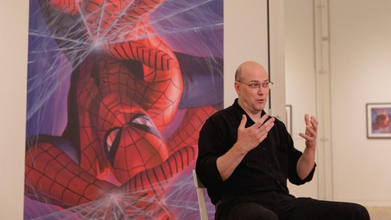 “Marvelocity: The Art of Alex Ross” runs through Aug. 20, 2023, at the Elmhurst Art Museum. (Michael Izquierdo / WTTW News)
