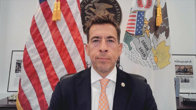 Illinois Secretary of State Alexi Giannoulias appears on “Chicago Tonight” on Sept. 14, 2023. (WTTW News)