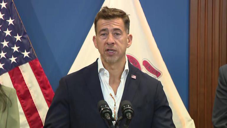 Illinois Secretary of State Alexi Giannoulias speaks at a news conference on Jan. 29, 2026. (WTTW News)