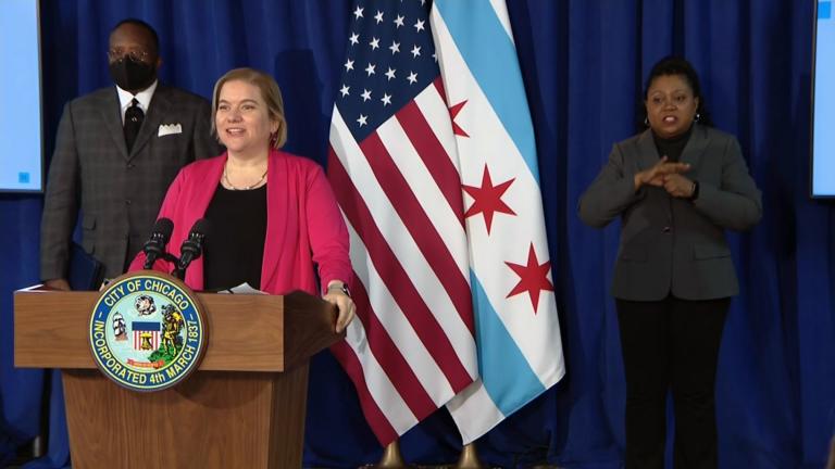 Dr. Allison Arwady, commissioner of Chicago’s public health department, announces all city-operated COVID-19 vaccination sites will be open to children ages 12 and up during a news conference on May 11, 2021. (WTTW News)