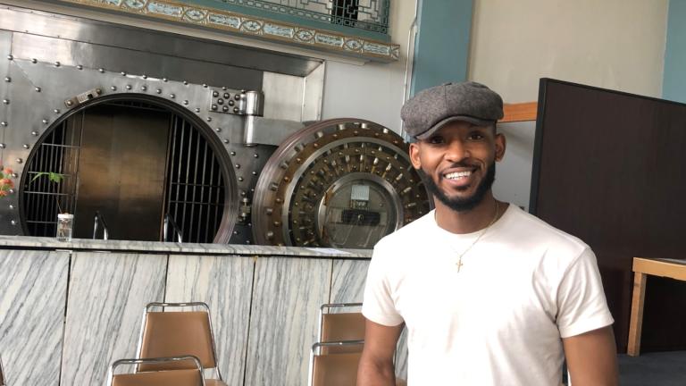 Alt Space Chicago co-founder Jordan Campbell inside the gallery. (Marc Vitali / WTTW News)