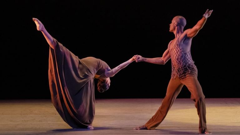 Sarah Daley and Yannick Lebrun perform in Alvin Ailey American Dance Theater’s “Revelations” on March 2, 2022. (Credit: Paul Kolnik)