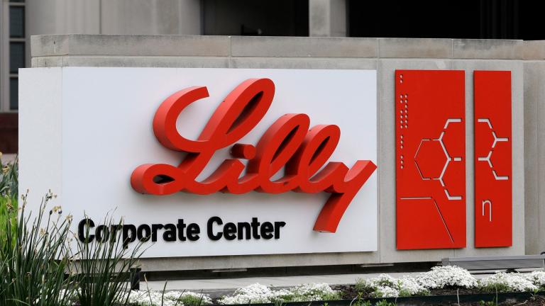 A sign for Eli Lilly & Co. sits outside their corporate headquarters in Indianapolis on April 26, 2017. (AP Photo / Darron Cummings, File)
