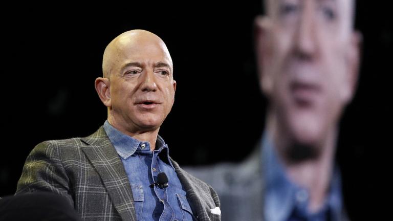 In this June 6, 2019, file photo, Amazon CEO Jeff Bezos speaks at the Amazon re:MARS convention in Las Vegas. (AP Photo / John Locher, File)