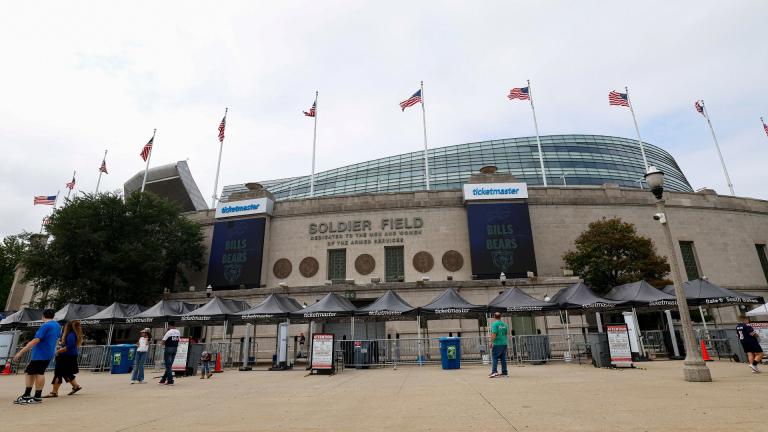 An exterior view of Soldier Field is seen prior to an NFL preseason football game, Aug. 17, 2025, in Chicago. (AP Photo / Kamil Krzaczynski, File)