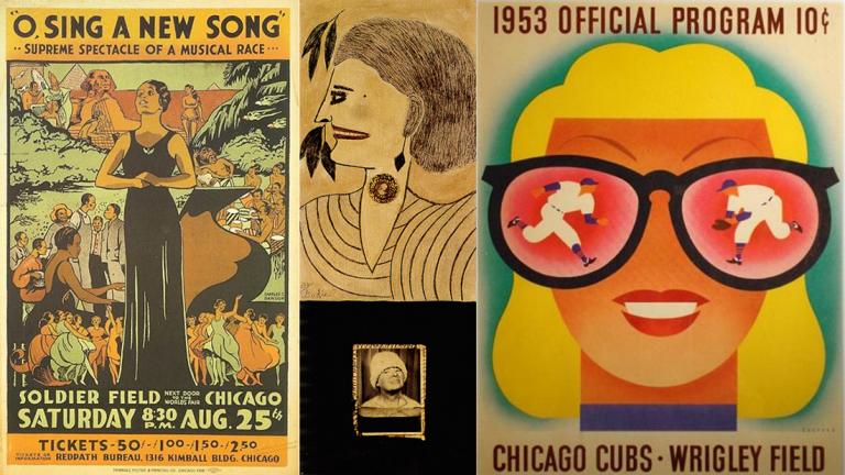 From left: Works by Charles Dawson, Lee Godie, and Dorothy and Otis Shepard.(Courtesy of the Terra Foundation for American Art)