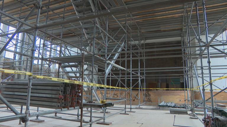 Work is underway at a former Catholic school in Greater Grand Crossing that Rebuild Foundation is turning into an arts incubator. (WTTW News) Work is underway at a former Catholic school in Greater Grand Crossing that Rebuild Foundation is turning into an arts incubator. (WTTW News)