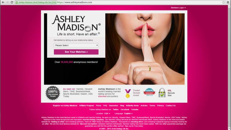 Ashley Madison homepage screen