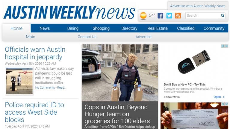 An image of the homepage of the Austin Weekly News website on Tuesday, April 4, 2020. (WTTW News)
