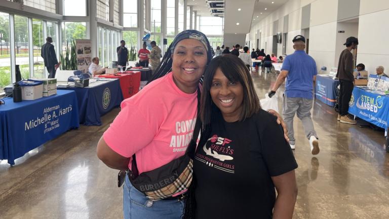 Georgina Johnson-Hopkins, left, and Barbara Ellzey at the Community Aviation Expo on June 28, 2024. (Angel Idowu / WTTW News)