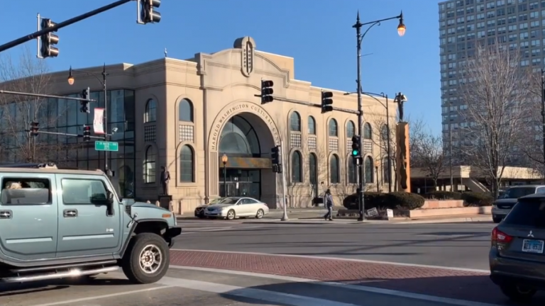 Harold Washington Cultural Center on 47th and King Drive, as seen in the student film, “Bronzeville Documentary.”