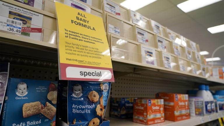 A sign is posted at a CVS pharmacy indicating a shortage in the availability of baby food Tuesday, May 10, 2022, in Charlotte, N.C. (AP Photo / Chris Carlson)