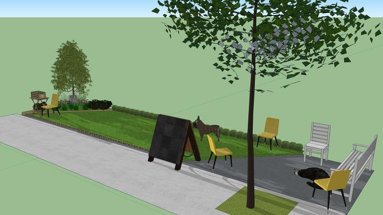 A rendering of the dog-friendly green space planned for two parking spaces in River North on Friday, Sept. 21. (Courtesy of The Anti-Cruelty Society)