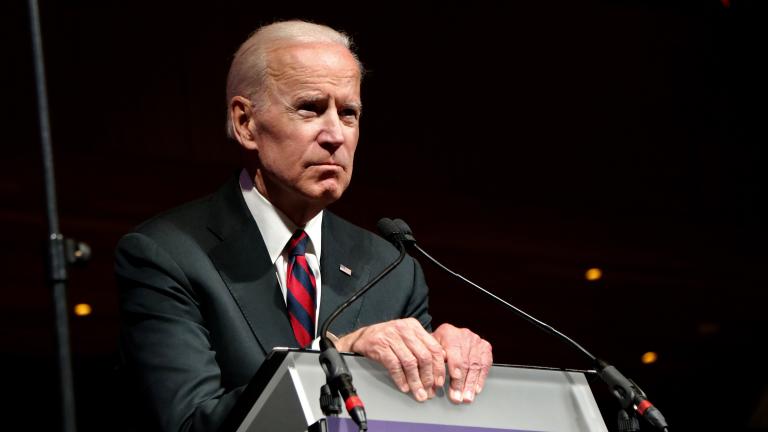 Former Vice President Joe Biden speaks at Northwestern University on March 9. (Evan Garcia / Chicago Tonight) Former Vice President Joe Biden speaks at Northwestern University on March 9. (Evan Garcia / Chicago Tonight)