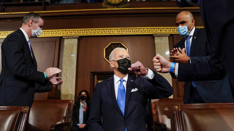 President Joe Biden arrives to speak to a joint session of Congress, Wednesday, April 28, 2021, in the House Chamber at the U.S. Capitol in Washington. (Melina Mara / The Washington Post via AP, Pool)