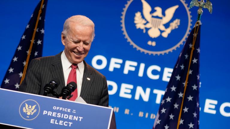 President-elect Joe Biden, accompanied by Vice President-elect Kamala Harris, speaks at The Queen theater, Thursday, Nov. 19, 2020, in Wilmington, Del. (AP Photo / Andrew Harnik)