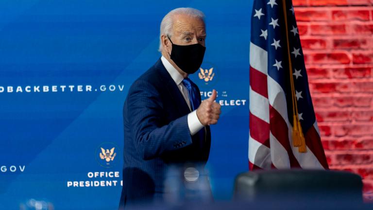 President-elect Joe Biden departs a news conference after introducing his nominees and appointees to economic policy posts at The Queen theater, Tuesday, Dec. 1, 2020, in Wilmington, Del. (AP Photo / Andrew Harnik)