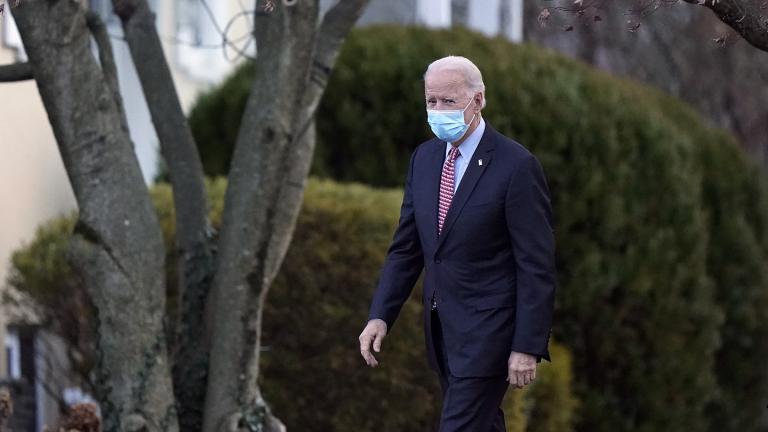 President-elect Joe Biden departs the St. Joseph on the Brandywine Catholic Church, Saturday, Jan. 16, 2021, in Wilmington, Del. (AP Photo / Matt Slocum)