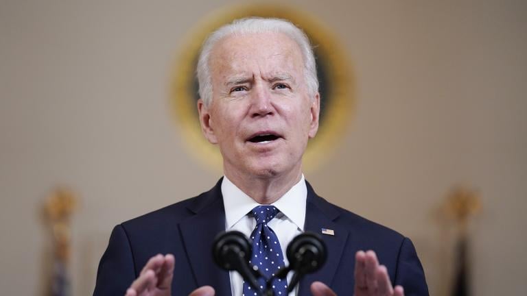 President Joe Biden speaks Tuesday, April 20, 2021, at the White House in Washington, after former Minneapolis police Officer Derek Chauvin was convicted of murder and manslaughter in the death of George Floyd. (AP Photo / Evan Vucci)