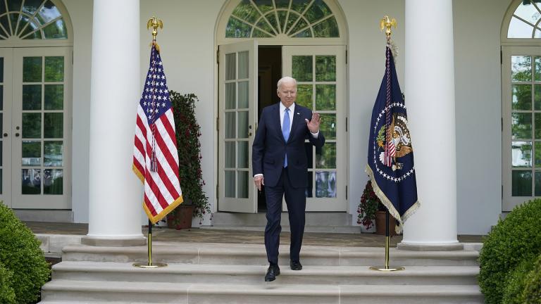 President Joe Biden arrives to speak on updated guidance on face mask mandates and COVID-19 response, in the Rose Garden of the White House, Thursday, May 13, 2021, in Washington. (AP Photo / Evan Vucci)