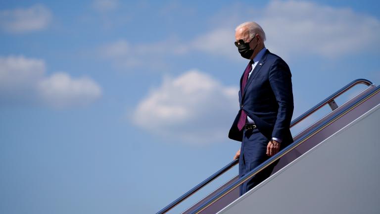 President Joe Biden arrives at Andrews Air Force Base after a trip to visit a Ford plant in Michigan, Tuesday, May 18, 2021, in Andrews Air Force Base, Md. (AP Photo / Evan Vucci)