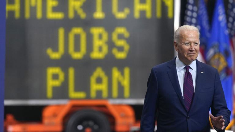 President Joe Biden arrives to speak about infrastructure spending at the La Crosse Municipal Transit Authority, Tuesday, June 29, 2021, in La Crosse, Wis. (AP Photo / Evan Vucci)