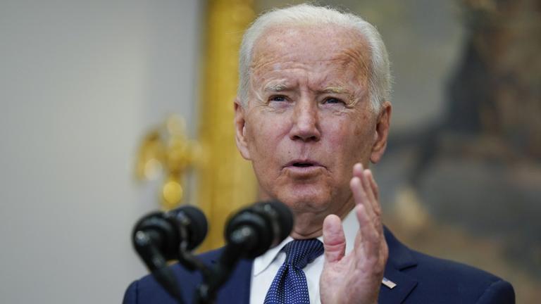 President Joe Biden speaks about Hurricane Henri and Afghanistan evacuations in the Roosevelt Room of the White House, Sunday, Aug. 22, 2021, in Washington. (AP Photo / Manuel Balce Ceneta)