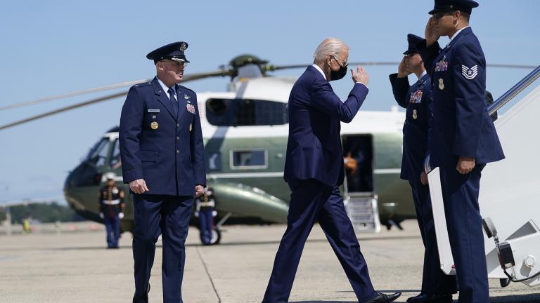 President Joe Biden returns a salute as he walks to board Air Force One to travel to Louisiana to view damage caused by Hurricane Ida, Friday, Sept. 3, 2021, in Andrews Air Force Base, Md. (AP Photo / Evan Vucci)