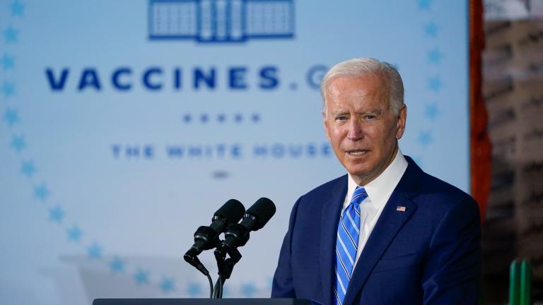 President Joe Biden speaks about COVID-19 vaccinations after touring a Clayco Corporation construction site for a Microsoft data center in Elk Grove Village, Ill., Thursday, Oct. 7, 2021. (AP Photo / Susan Walsh) President Joe Biden speaks about COVID-19 vaccinations after touring a Clayco Corporation construction site for a Microsoft data center in Elk Grove Village, Ill., Thursday, Oct. 7, 2021. (AP Photo / Susan Walsh)