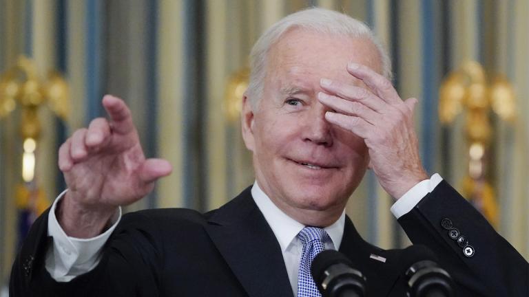 President Joe Biden jokes about which reporter to call on for a question as he speaks about the bipartisan infrastructure bill in the State Dinning Room of the White House, Saturday, Nov. 6, 2021, in Washington. (AP Photo / Alex Brandon)