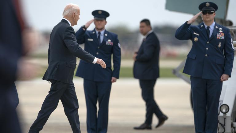 President Joe Biden walks to board Air Force One, Thursday, April 21, 2022, at Andrews Air Force Base, Md., en route to Portland, Ore. (AP Photo / Gemunu Amarasinghe)