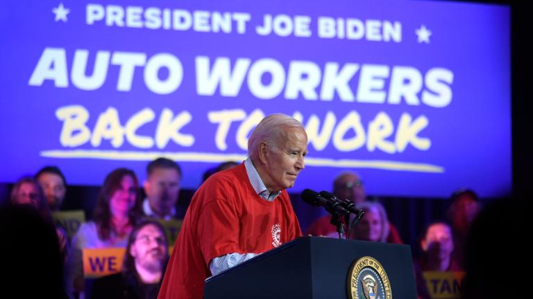 President Joe Biden speaks to United Auto Workers at the Community Building Complex of Boone County, Thursday, Nov. 9, 2023, in Belvidere, Ill. (AP Photo / Paul Beaty)