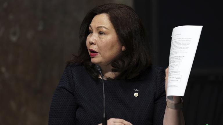 In this May 6, 2020, file photo, Sen. Tammy Duckworth, D-Ill., speaks during a hearing on Capitol Hill in Washington. (Greg Nash / Pool via AP)