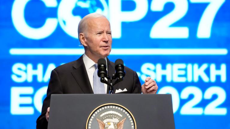 President Joe Biden speaks at the COP27 U.N. Climate Summit, Friday, Nov. 11, 2022, at Sharm el-Sheikh, Egypt. (AP Photo / Alex Brandon)