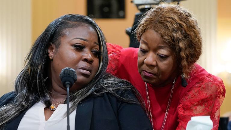 Wandrea "Shaye" Moss, a former Georgia election worker, is comforted by her mother Ruby Freeman, right, as the House select committee investigating the Jan. 6 attack on the U.S. Capitol continues to reveal its findings of a year-long investigation, at the Capitol in Washington, June 21, 2022. (AP Photo / Jacquelyn Martin, File)
