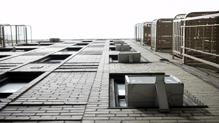 This May 16, 2021, photo shows window air conditioners in New York. (AP Photo / Jenny Kane)