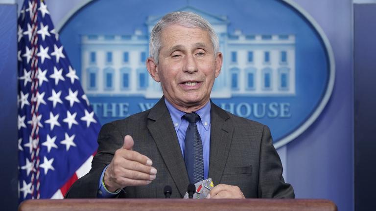 Dr. Anthony Fauci, director of the National Institute of Allergy and Infectious Diseases, speaks during a press briefing at the White House, Tuesday, April 13, 2021, in Washington. (AP Photo / Patrick Semansky)