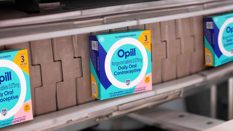 This image provided by Perrigo Company shows boxes of Opill, the first over-the-counter birth control pill available later this month in the United States. (Perrigo Company via AP)