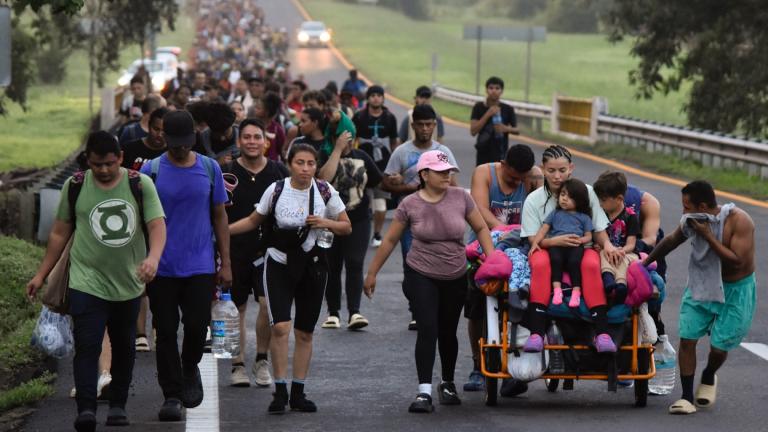 Migrants walk along the Huixtla highway in the state of Chiapas, Mexico, Oct. 22, 2024, hoping to reach the country's northern border and ultimately the United States. (AP Photo/Edgar H. Clemente, File)
